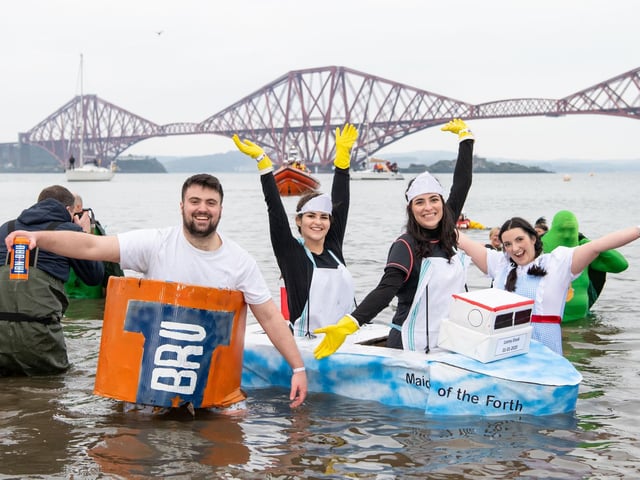 One man dressed up as an Irn Bru can.