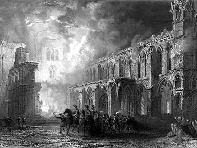 Alexander Stewart, Earl of Buchan - known as the Wolf of Badenoch - went on a terrifying rampage after the Bishop of Moray refused to annul his marriage. Elgin, the church of St Giles and the cathedral were destroyed with 18 homes of the canons and chaplains destroyed.