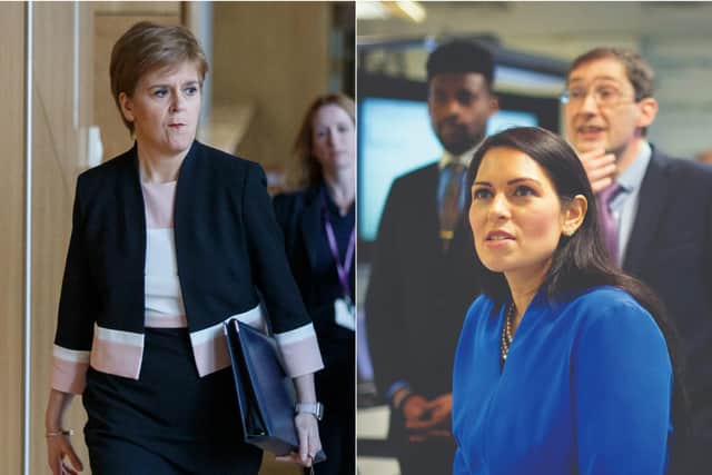 Home Secretary Priti Patel (right) defended the plans from critics like Nicola Sturgeon. Picture: PA